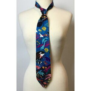Surrey Polyester Coral Reef Scene Novelty VTG Necktie Dolphin Whale Fish Ocean
